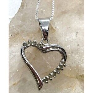 Vintage RSE Diamond Heart Pendant 18'' Chain Necklace Sterling 925‎ Silver 2.6g